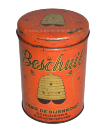 Runde Vintage Blechdose für Zwieback von Fabr. De Bijenkorf Schuilinga, Surhuisterveen