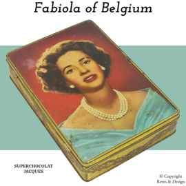 Caja de Lata Vintage con la Reina Fabiola de Bélgica - Superchocolat JACQUES - Años 1960