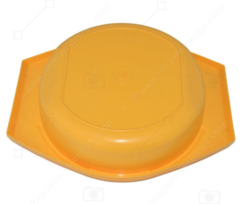 Vintage Tupperware slicing bowl in yellow with white grater and transparent lid