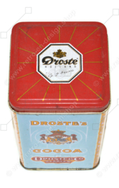 Boîte vintage carrée de Droste pour pastilles au chocolat avec des images de compartiment de train et de flamants roses