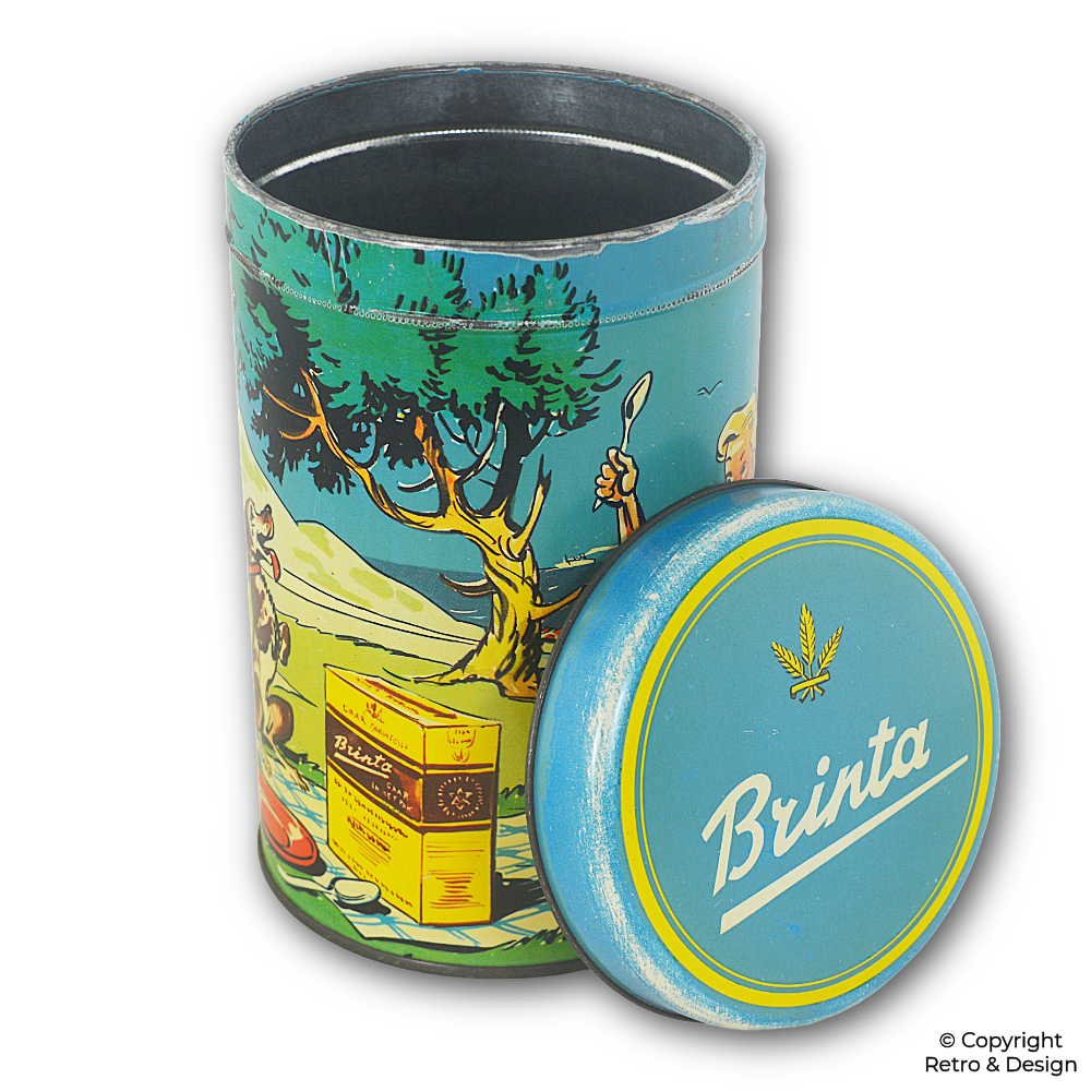 Vintage Brinta-Dose mit Picknick-Motiv – Frühstücksklassiker der 1950er Jahre