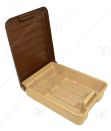 Vintage plastic 1970s shoe shine box with hinged lid from Curver in beige and brown