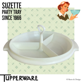 Tupperware 'Suzette' three-compartment serving bowl with detachable handle and transparent lid