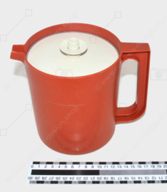 Vintage Tupperware schenkkan, laag model in roodbruin, 1,5 liter