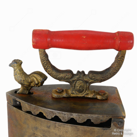 Vintage Charcoal Iron with Rooster Finial – Steel & Brass – Brocante Decor