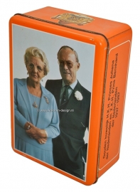 Orange Keksdose goldene Hochzeit von Prinzessin Juliana und Prinz Bernhard von den Niederlanden