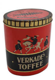 Lata de toffee ovalada roja y negra de Verkade