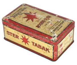 Vintage blikken doos voor tabak van Niemeijer “Roode-Ster Lichte Geurige Rooktabak”.
