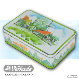 Boîte à biscuits Verkade des années 1980 – Motif aquarelle de la Zaanse Schans, objet de collection hollandais