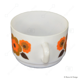 Arcopal Lotus soup bowl in orange/brown floral pattern