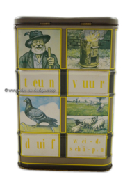 Rectangular vintage tin with images of Dutch reading board
