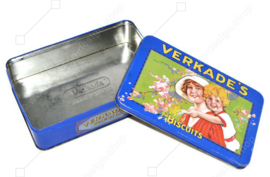 Vintage meerkleurig blik van Verkade met moeder en kind in nostalgisch design