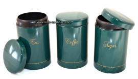 Los contenedores de existencias verde Brabantia para el té, café, azúcar