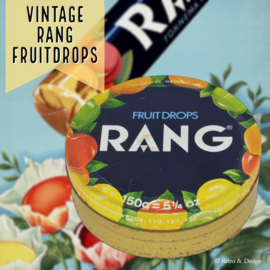 Round multi-coloured tin for RANG fruitdrops