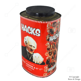The well-known red HACKS tin featuring a sneezing man from the 1970s