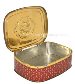 Vintage biscuit tin in red and gold by Verkade with roses