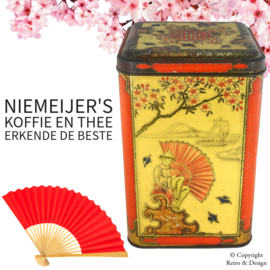 "Enter the world of timeless beauty with our Vintage Niemeyer Tea Tin: Oriental Scenes in Relief"