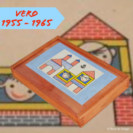 Vintage houten bouwdoos met gekleurde houten blokken van "VERO"