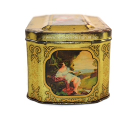 Blikken doosje met romantische taferelen voor De Gruyter goudmerk thee