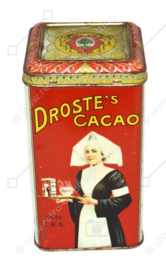 Hoog vintage 1 K.G. netto cacaoblik van Droste's cacao & chocoladefabrieken N.V. met verpleegster