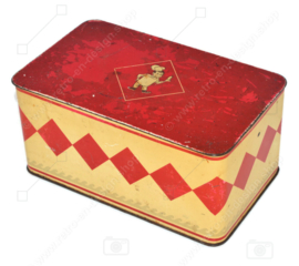 Brocante cookie tin  made by Bolletje with red lid and baker