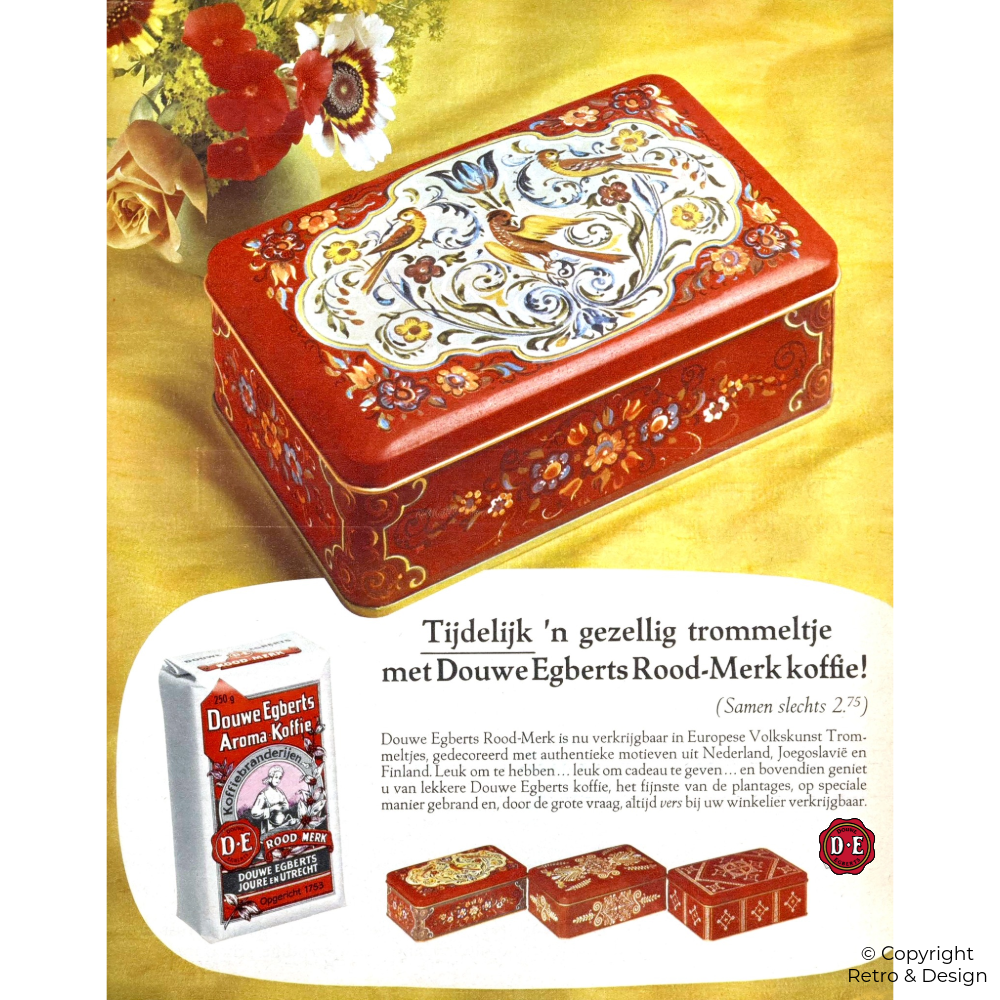 Lata vintage de café Douwe Egberts sin logo – Estilo arte popular (1967–1970)