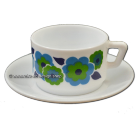 Vintage Arcopal France LOTUS coffee cup and saucer, Blue/green