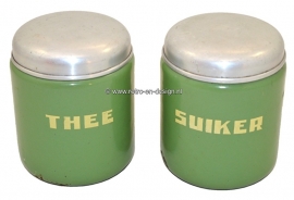 Bidones de almacenamiento de esmalte en Reseda verde para el té y el azúcar