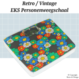 "Báscula Personal Vintage EKS con Estampado de Flores Coloridas"