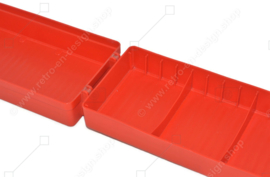 Porta casetes de plástico rojo vintage, caja de almacenamiento para 12 cintas de casete