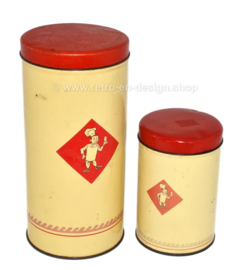 Conjunto vintage de dos latas de Bolletje con el panadero sonriente