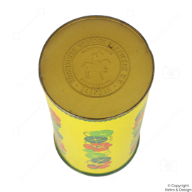 Verkade Beschuitbus “Oost-Indische kers” – Geel Vintage Blikdesign (ca. 1960–1980)