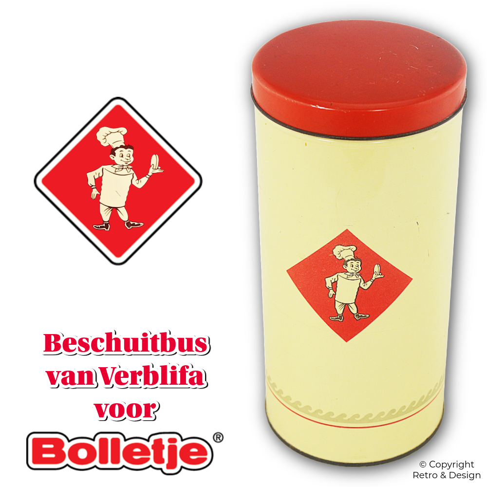 "I want Bolletje!" – Vintage Biscuit Tin in Cream and Red (1950–1980)