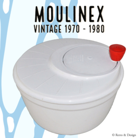 Centrifugadora de ensaladas Moulinex blanca de la década de 1970: una herramienta de cocina conveniente para preparar ensaladas.