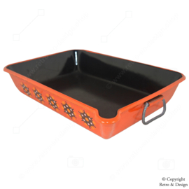 Zware kwaliteit metalen vintage emaille Brabantia braadslee in oranje met sterpatroon