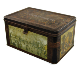 Caja de hojalata vintage con cierre y la pintura "IJsvermaak" de Hendrick Avercamp