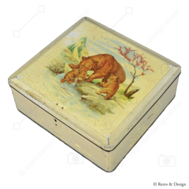 Vintage candy tin by Van Melle with a drawing of bears