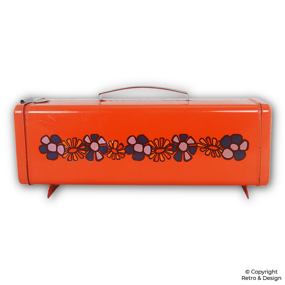 Boîte Vintage Brabantia pour Pain d’Épices « Diana » – Motif Floral Orange avec Plateau en Bois