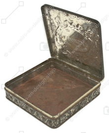 Square chocolate tin with hinged lid, "A. Driessen, Dessert chocolate", silver coloured