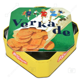 Lata vintage cuadrada "Las chicas de Verkade" verde con amarillo