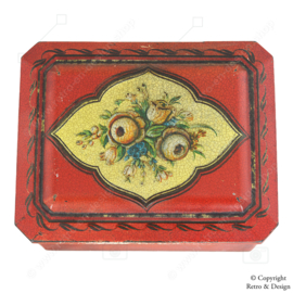 Rectangular Red Tin with Gold Details and Floral Decoration