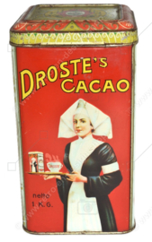 Hoog vintage 1 K.G. netto cacaoblik van Droste's cacao & chocoladefabrieken N.V. met verpleegster