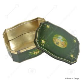 Green vintage Douwe Egberts tin on legs for Pickwick tea