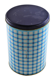 Boîte étain bleue à carreaux vintage faite par Tomado, années 1960