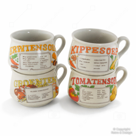 Vintage Dutch Soup Mugs with Original Recipe Print – Set of 4 – 1970s