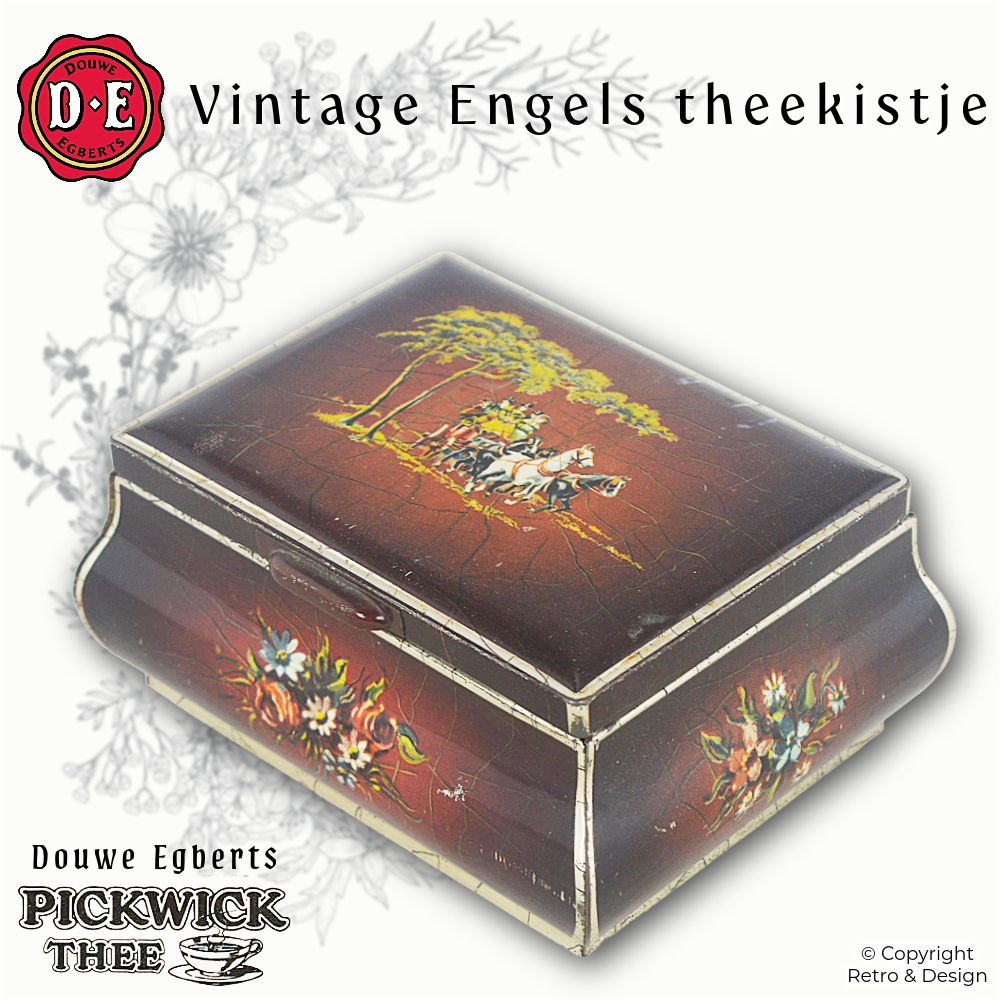 Caja Vintage Roja Douwe Egberts para Té Pickwick con Diseño de Carruaje