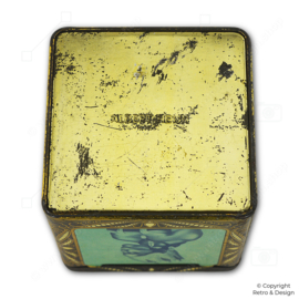 Albert Heijn Vintage Tea Tin – Square Cube, Gold with Oriental Woman