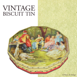 Vintage biscuit tin with romantic scene