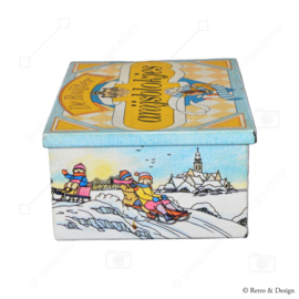 Boîte rectangulaire vintage en étain avec une scène d'hiver pour les cubes d'anis par De Ruijter