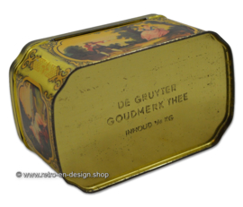 Vintage blikken doosje met romantische taferelen voor De Gruyter goudmerk thee